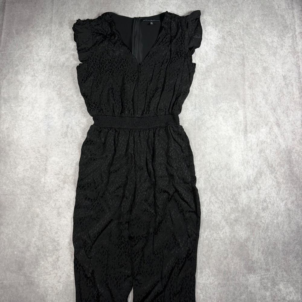 White House Black Market Jumpsuit Womens M Black Leopard Jacquard Flutter Crop